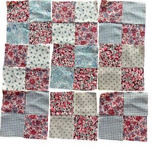 Hand Sewn Patchwork quilt squares (9) multicolor blocks cotton 1940s 4-patch